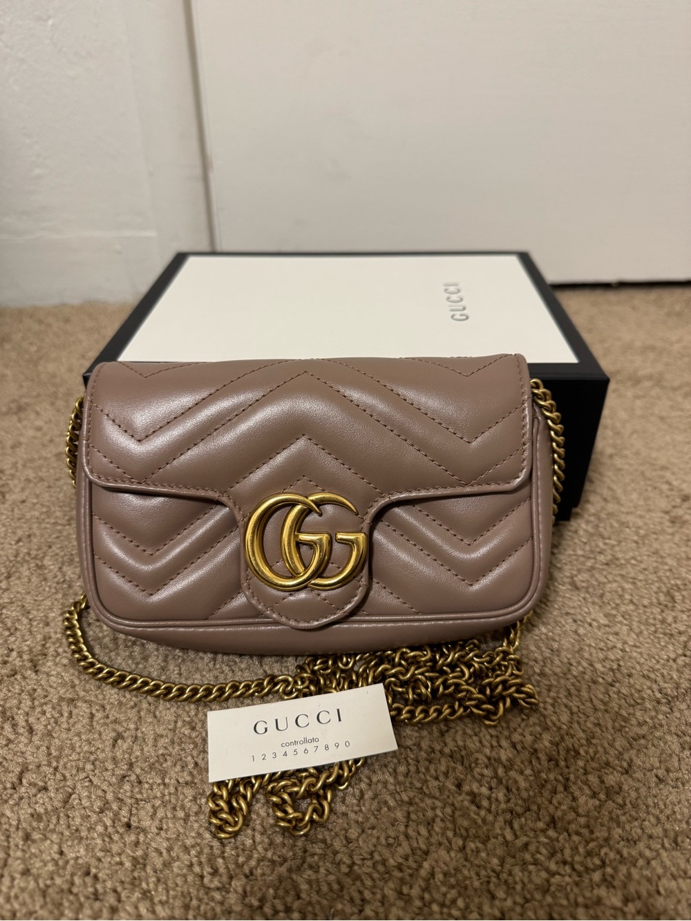 Gucci Marmont Quilted Crossbody Bag in Taupe